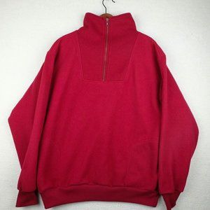 Vintage Sweater Mens Large Red Fleece Quarter Zip Oversized Lightweight Outdoor